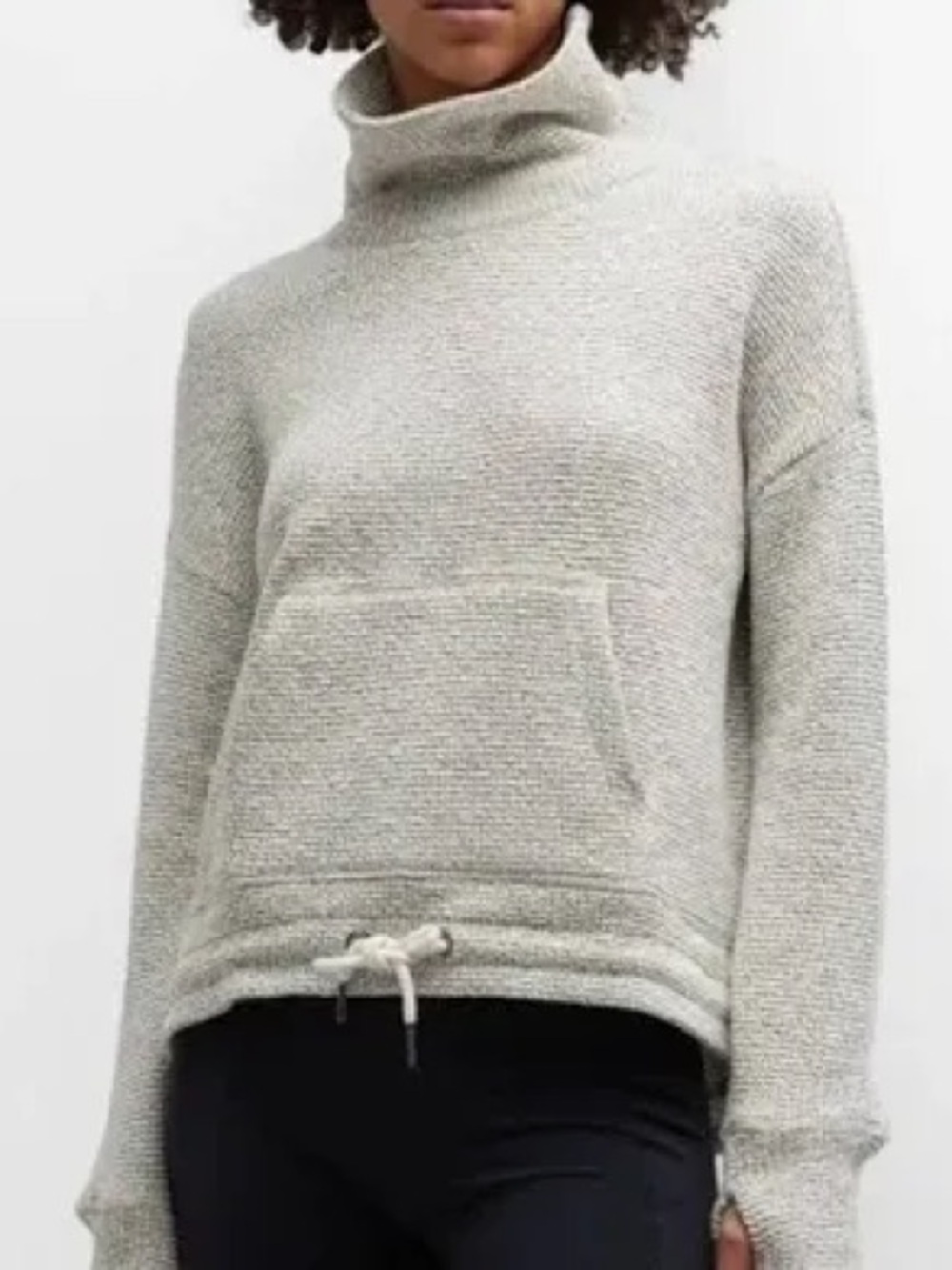 Sweaty Betty Restful Boucle sweatshirt cowl neck kangaroo pocket gray large